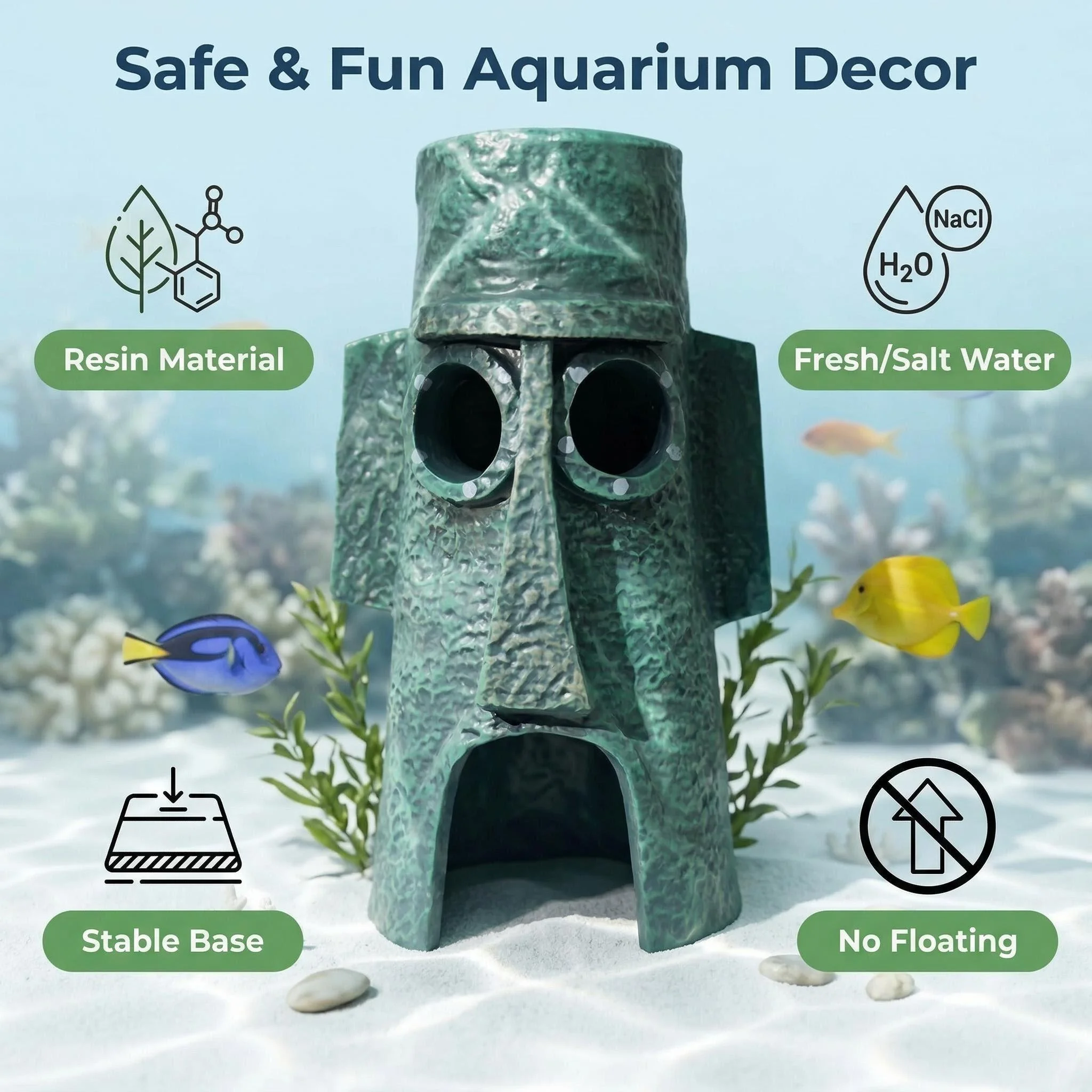 Estátua Moai para Aquário de Resina com Caverna Esconderijo para Peixes - Imagem 3