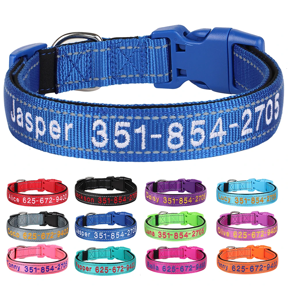 coleira de nylon bordada para cães e gatos