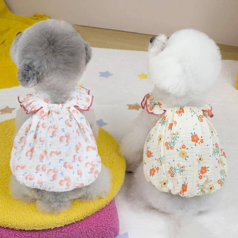 Vestido para Cães e Gatos de Algodão Estampa Floral Branco - Image 3