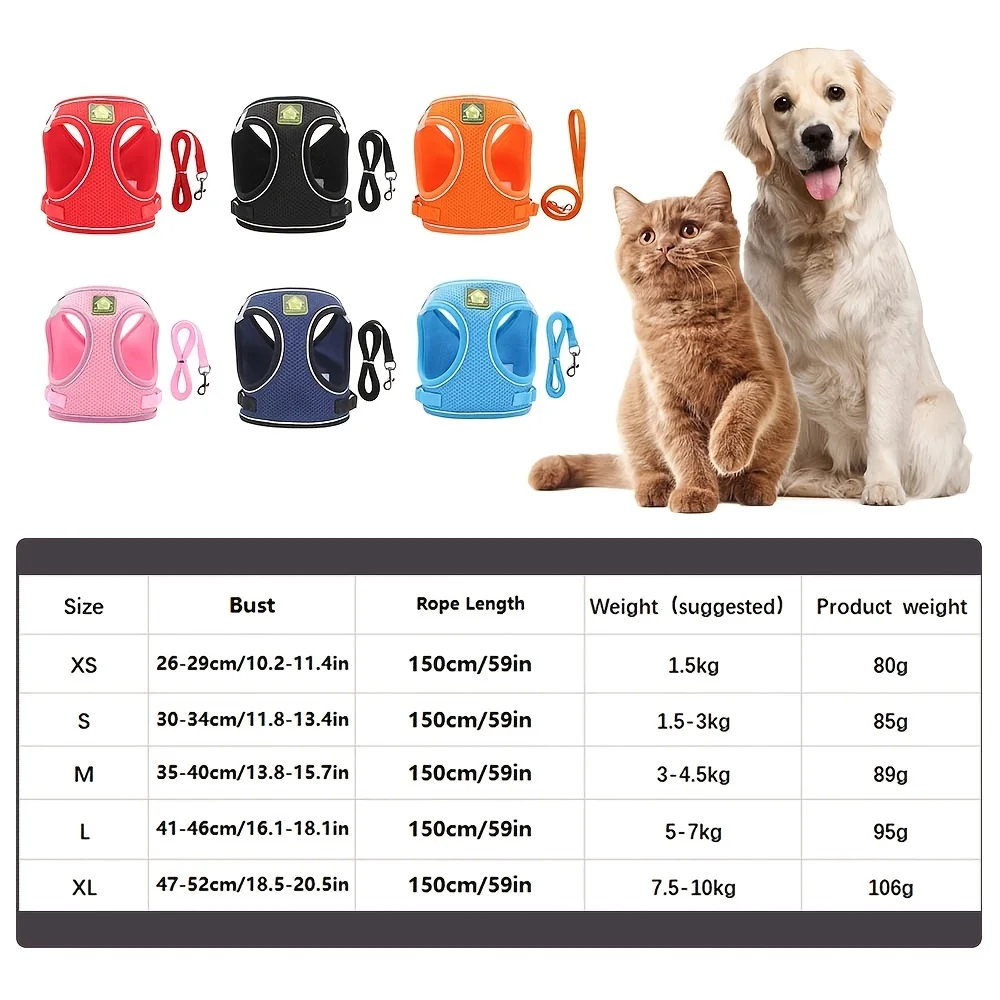 Peitoral e Guia Refletivos para Cães e Gatos de Poliéster Laranja - Imagem 2