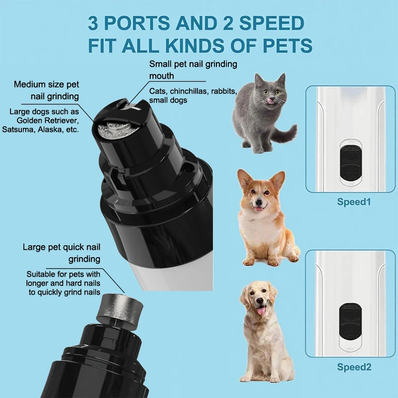 Lixadeira de Unhas para Cães e Gatos com 2 Velocidades e 3 Pontas - Imagem 5