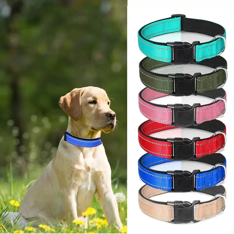 Coleira para Cães Médios e Grandes de Nylon com Acolchoamento e Faixa Refletiva - Imagem 2