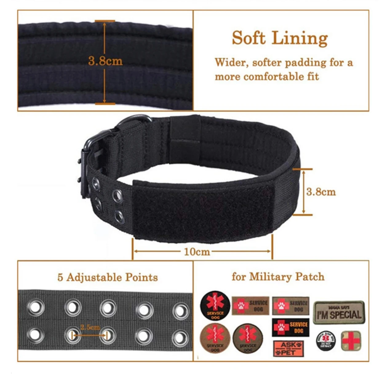 Coleira Tática para Cães de Nylon com Fivela Dupla e Argola em D - Imagem 6