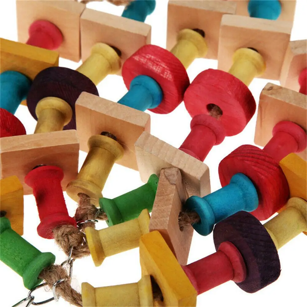 Brinquedo de Mastigar para Papagaios de Madeira com Blocos Coloridos - Imagem 5