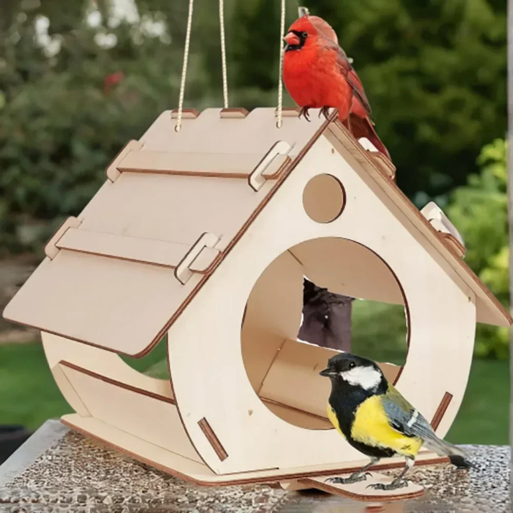 alimentador de madeira para pássaros de jardim