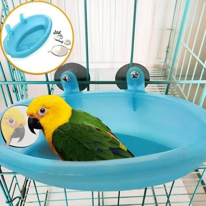 Banheira para Pássaros Pequenos com Espelho e Encaixe na Gaiola - Imagem 2