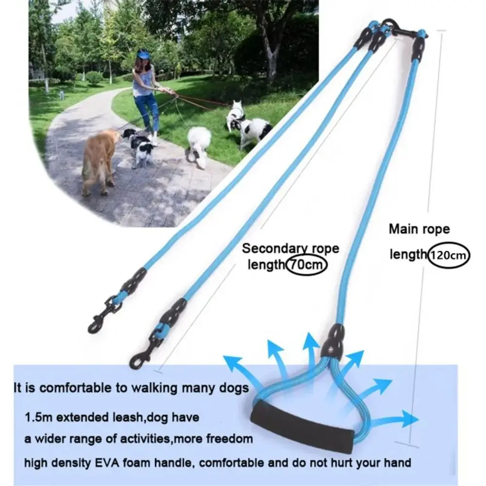 Trela Dupla para Cães Nylon com Duas Cabeças para Caminhada - Imagem 6