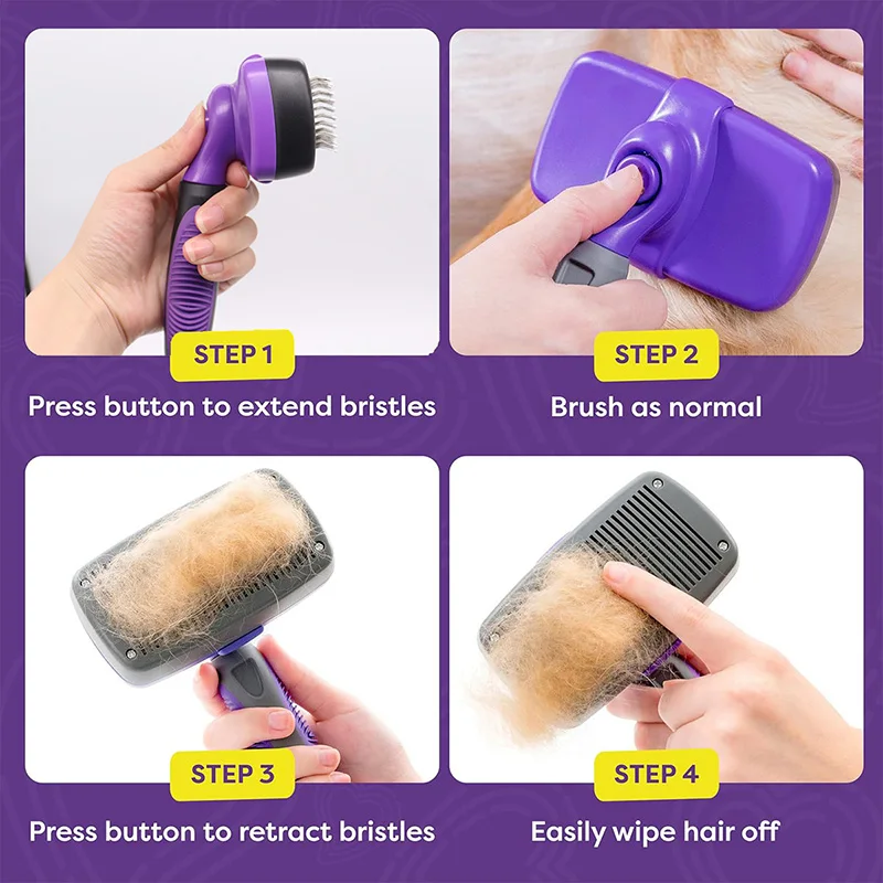 Escova Removedora de Pelos para Cães e Gatos Autolimpante com Um Clique - Image 4