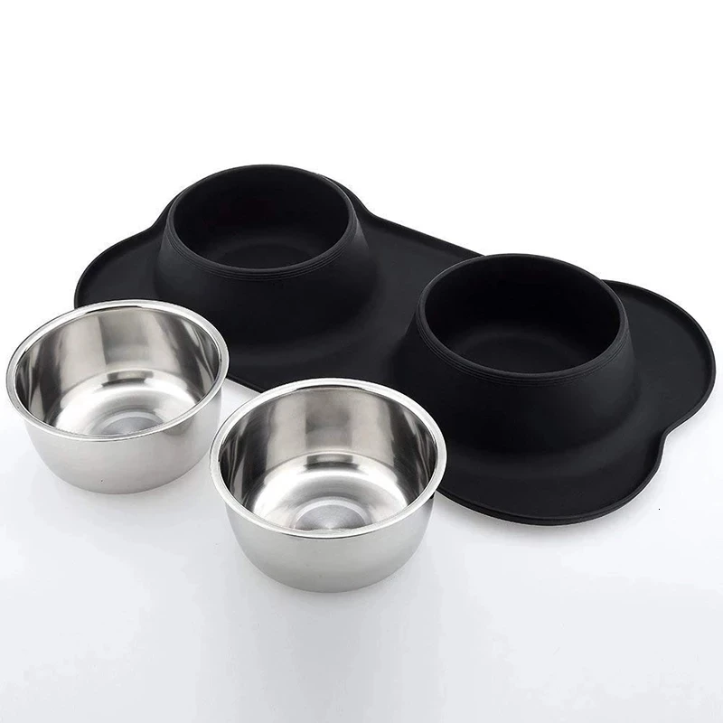 Tigela Dupla para Cães e Gatos Aço Inox com Tapete Antiderrapante - Imagem 6