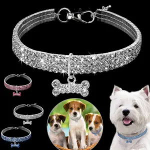 coleira para cães com strass ajustável