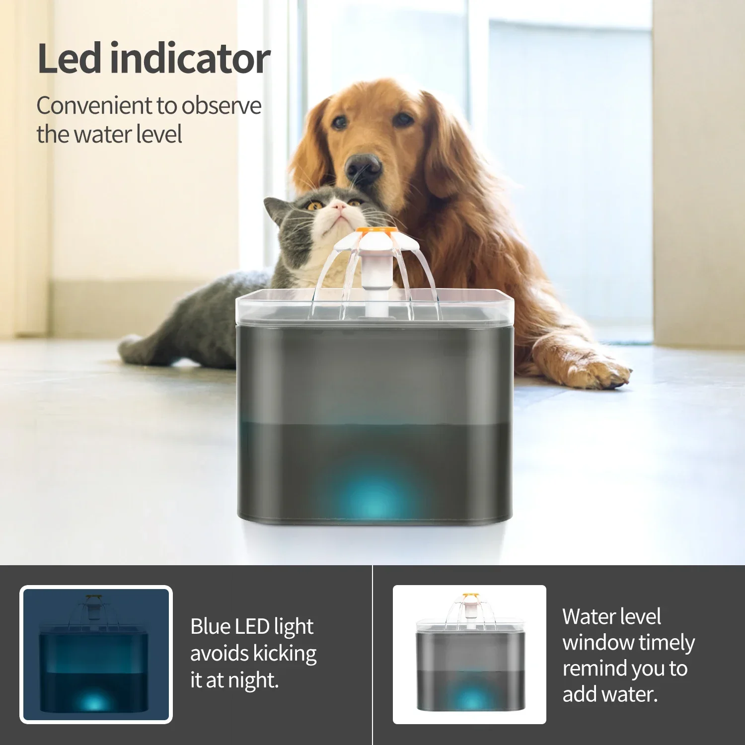 Fonte de Água Yeahmart para Gatos e Cães 2 L com Iluminação LED - Imagem 4