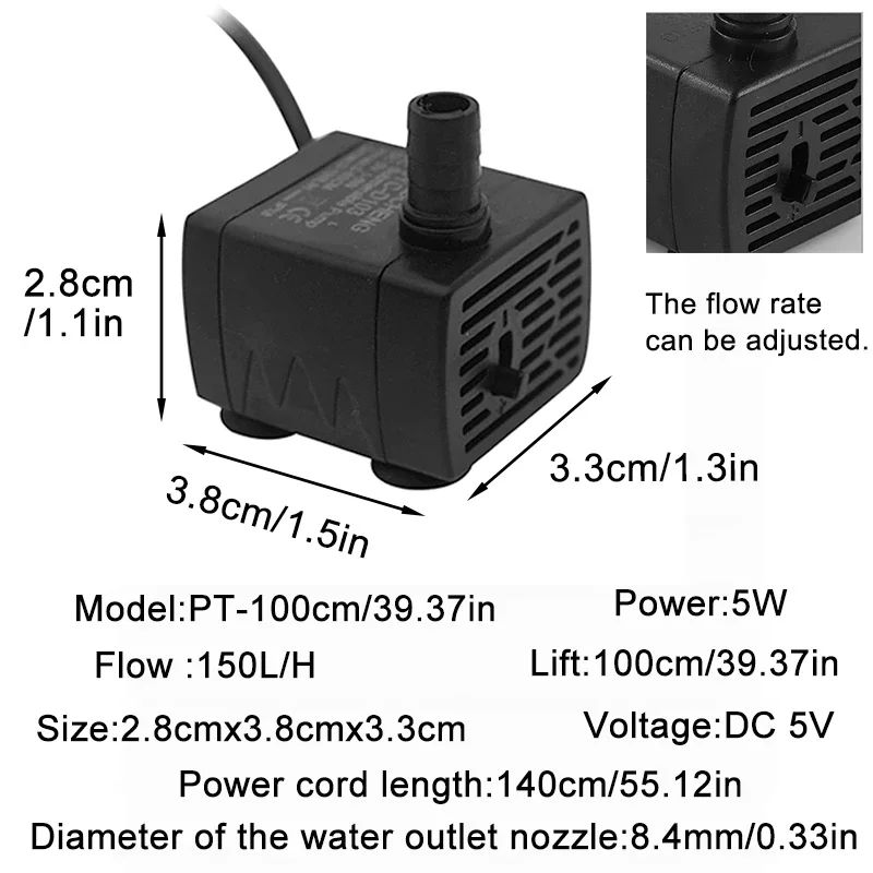 Bomba de Filtragem USB para Aquário 5W com Fluxo Ajustável - Imagem 6