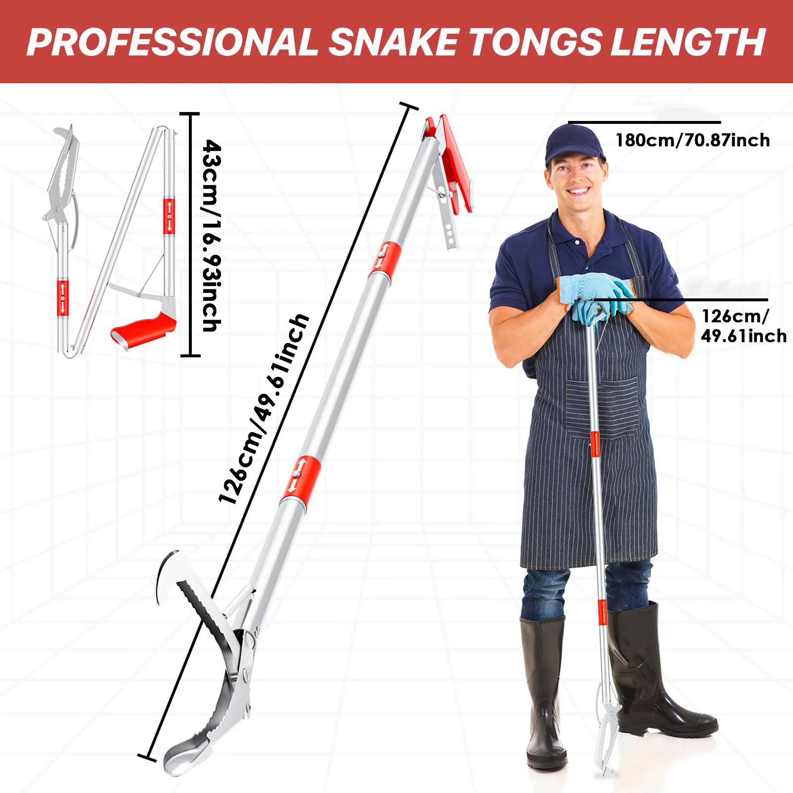 Pinça de Captura de Cobra Dobrável de Aço Inoxidável 50" - Imagem 2
