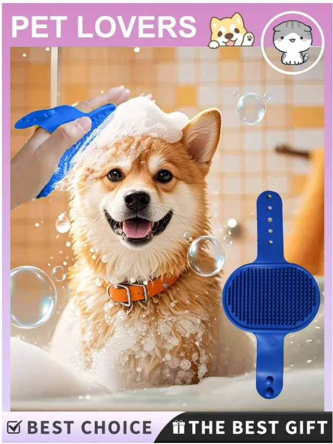 Kit de Higiene para Cães e Gatos: Luva Removedora de Pelos + Escova de Banho - Imagem 3
