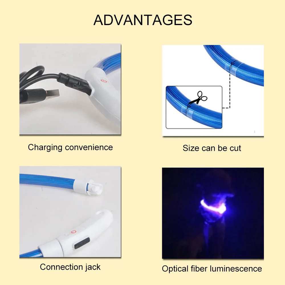 Coleira LED para Cães USB Recarregável 50 cm Amarela para Passeio Noturno - Imagem 5