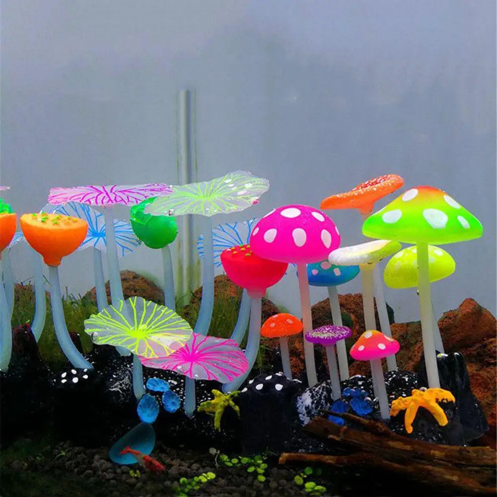 Plantas Artificiais para Aquário 9 pçs Lótus e Cogumelos Fluorescentes - Imagem 6