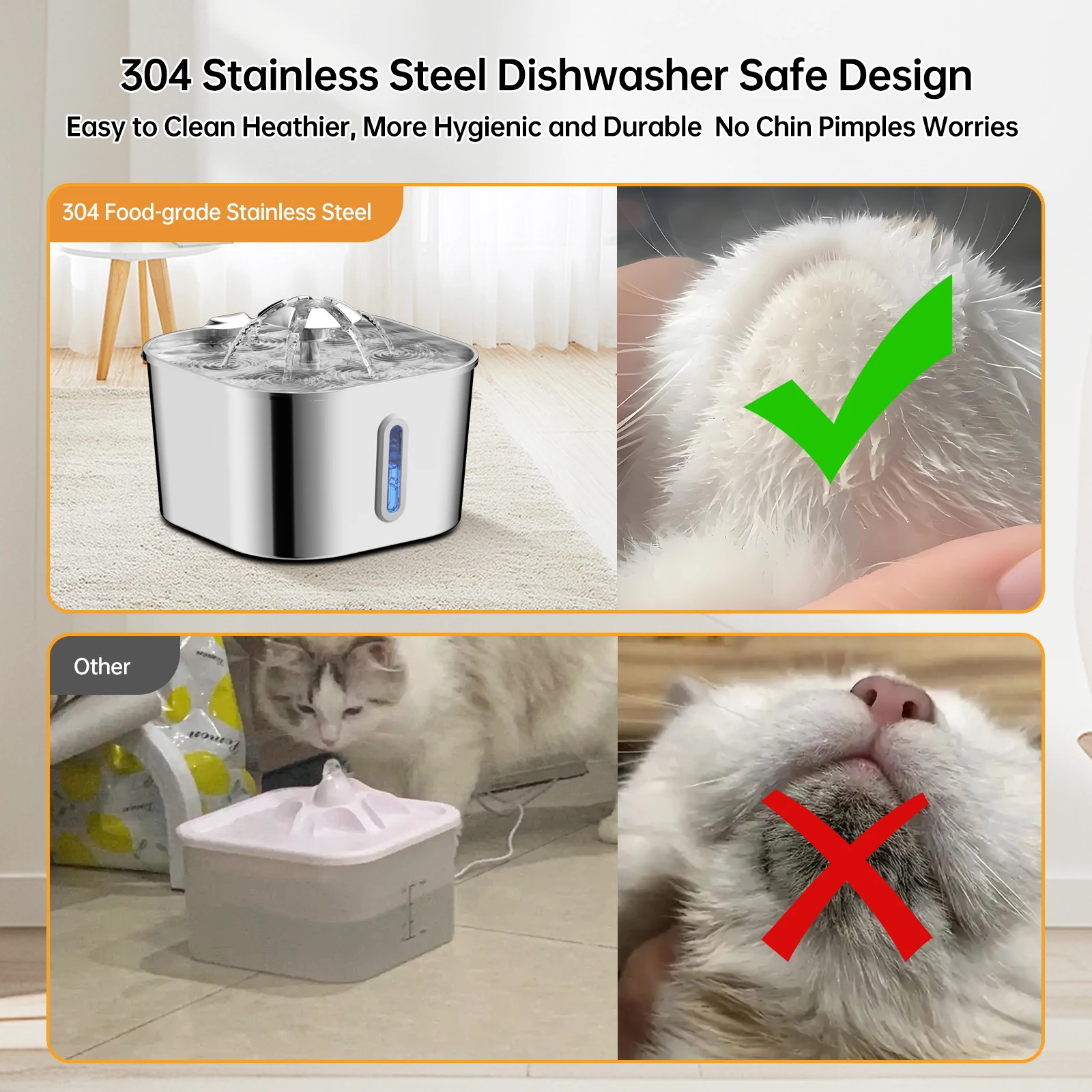 Fonte Automática para Gatos 2,2 L Aço Inoxidável com Bomba Silenciosa - Imagem 4