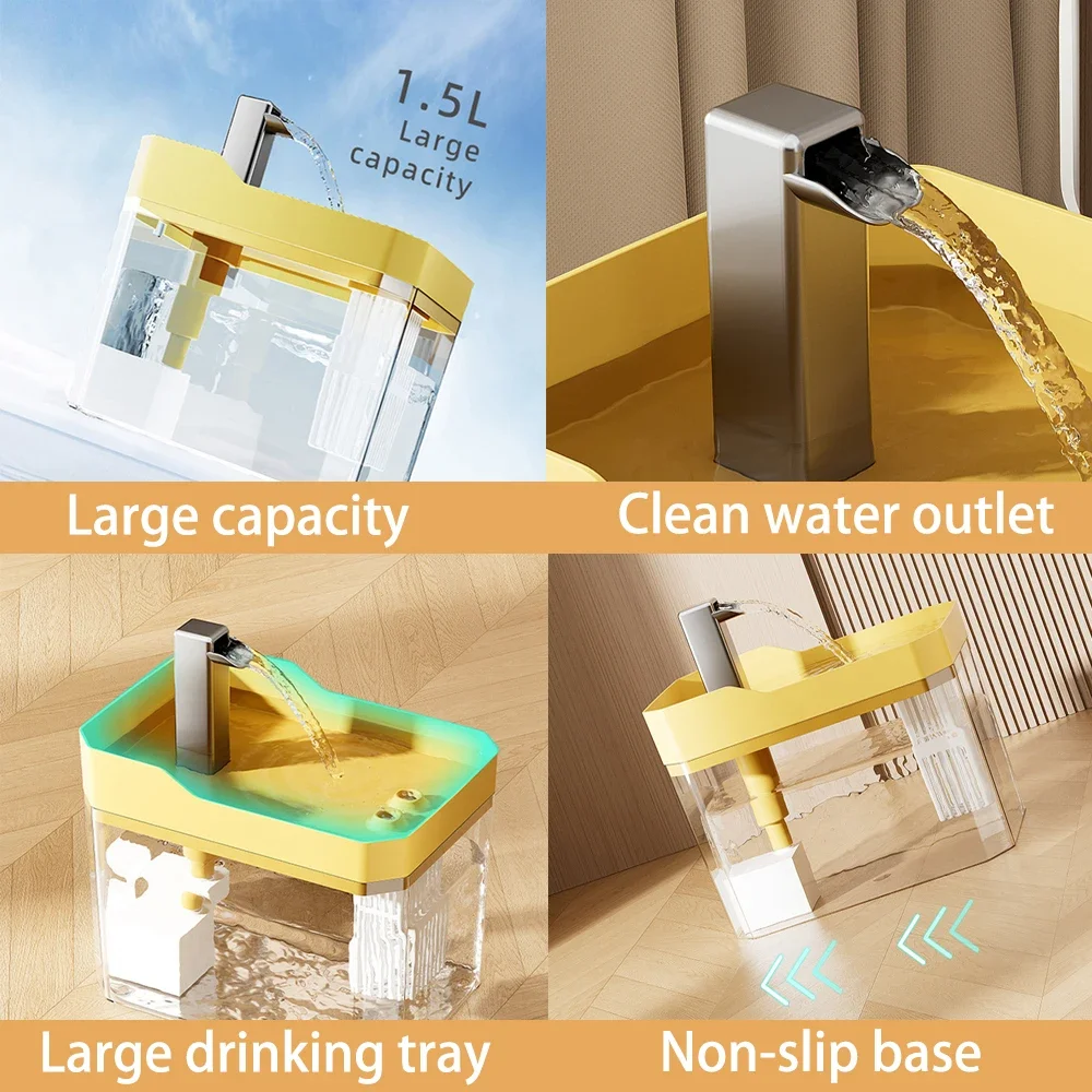 Fonte de Água para Gatos 1,5 L Transparente com 3 Modos de Fluxo - Imagem 4