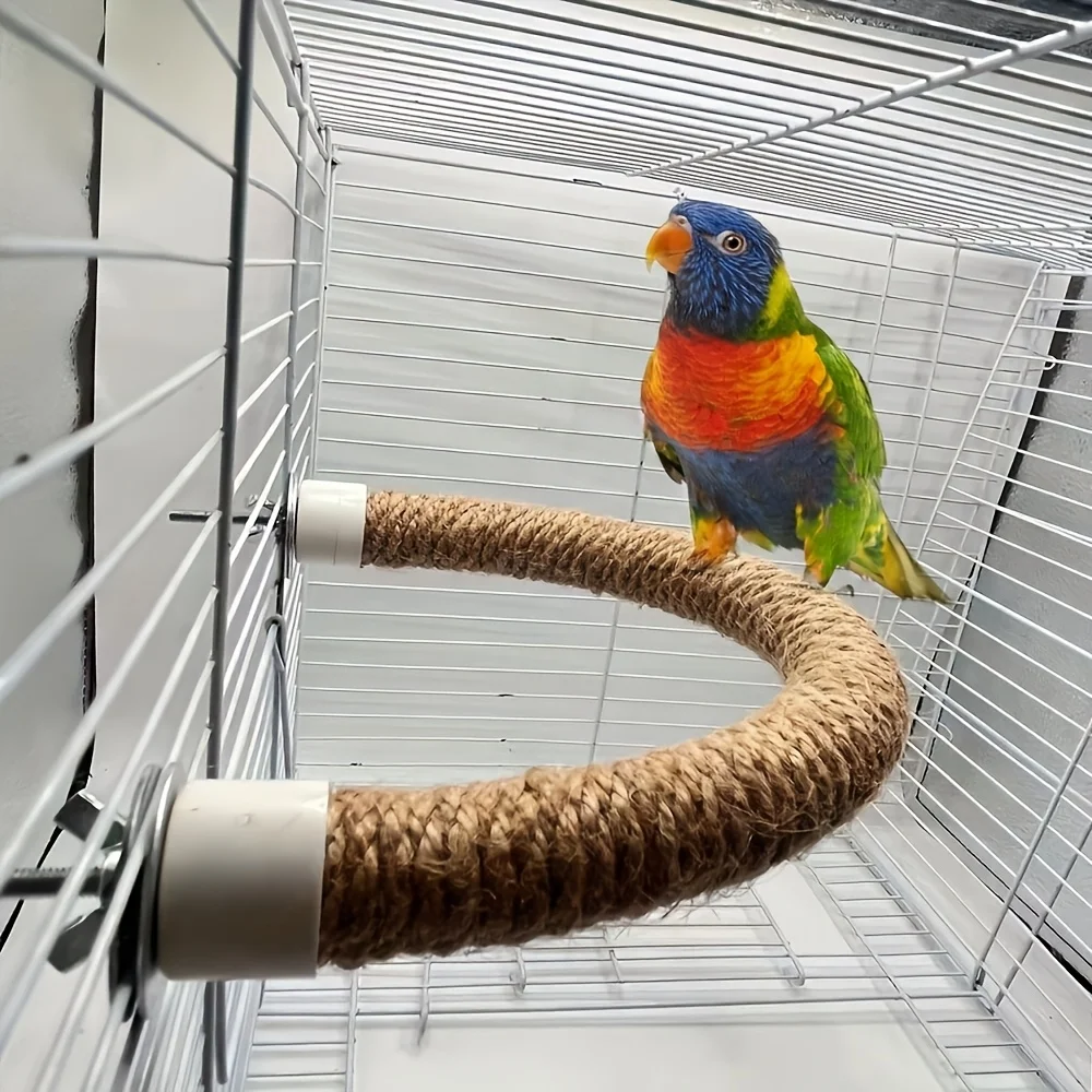 Poleiro de Sisal para Pássaros em U, Brinquedo Dobrável para Gaiola - Imagem 3