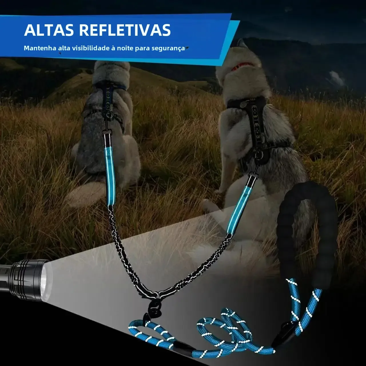 Guia Dupla para Cães com Duas Alças e Faixa Reflexiva - Imagem 3