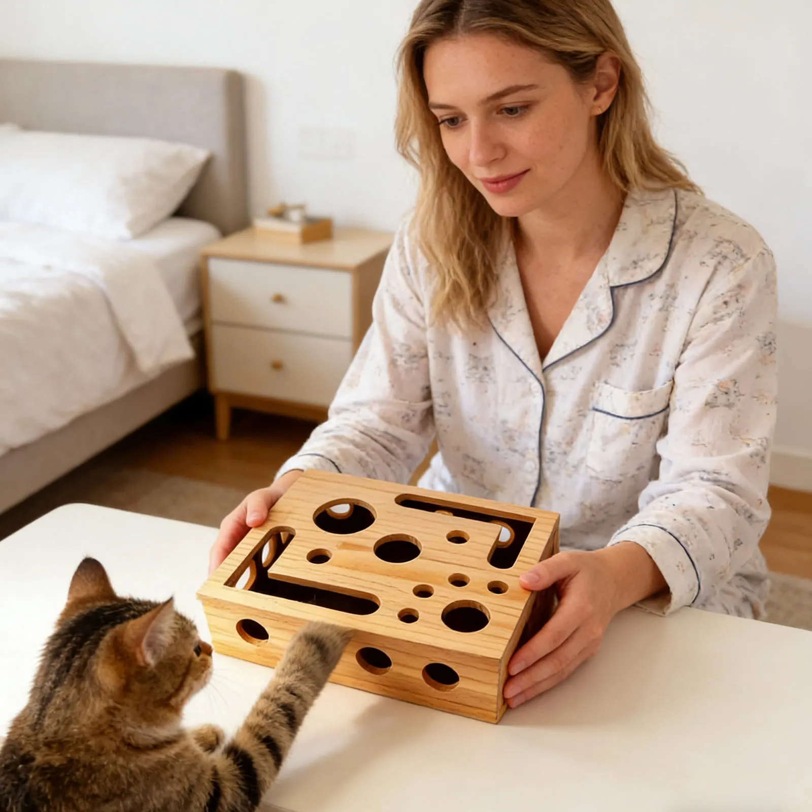 Caixa de Enriquecimento para Gatos com Lixa e Quebra-Cabeça de Madeira - Imagem 6