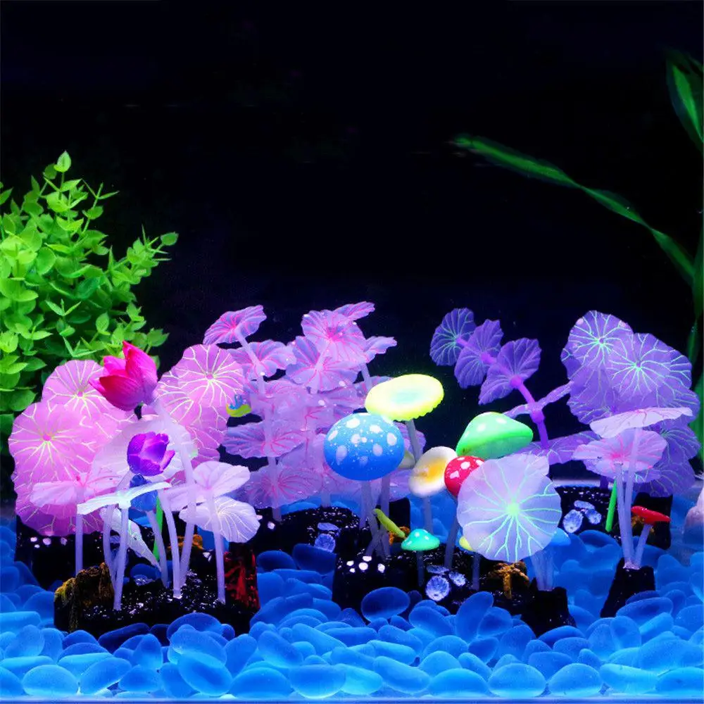 Plantas Artificiais para Aquário 9 pçs Lótus e Cogumelos Fluorescentes - Imagem 2
