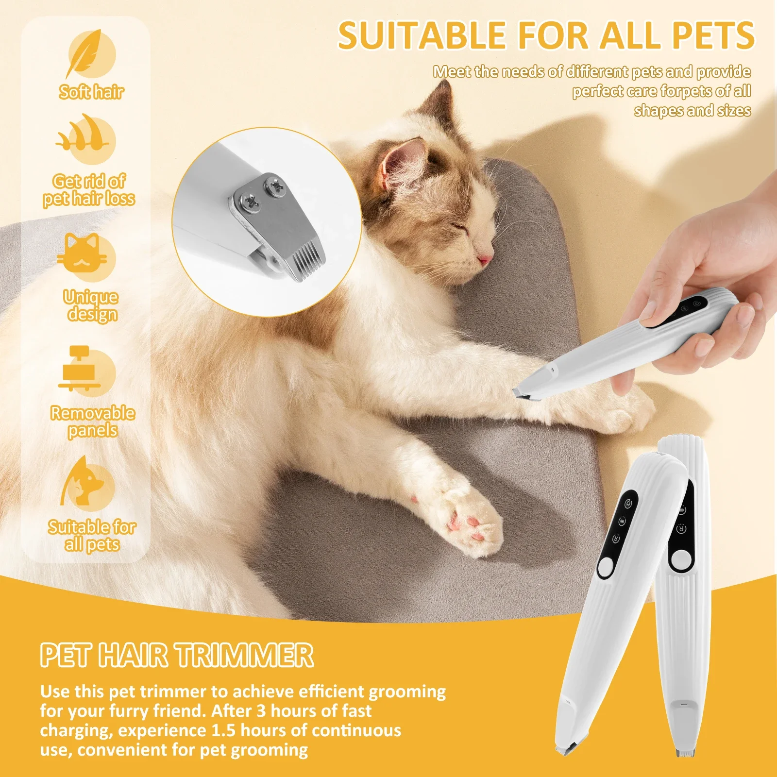 Aparador de Pelos para Cães e Gatos com LED e Lâmina de 9 mm - Imagem 2
