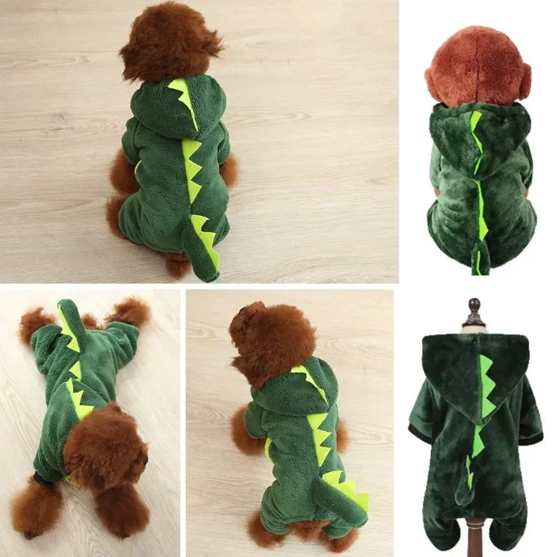 Roupa de Veludo Coral para Cães e Gatos com Design de Dinossauro - Imagem 4