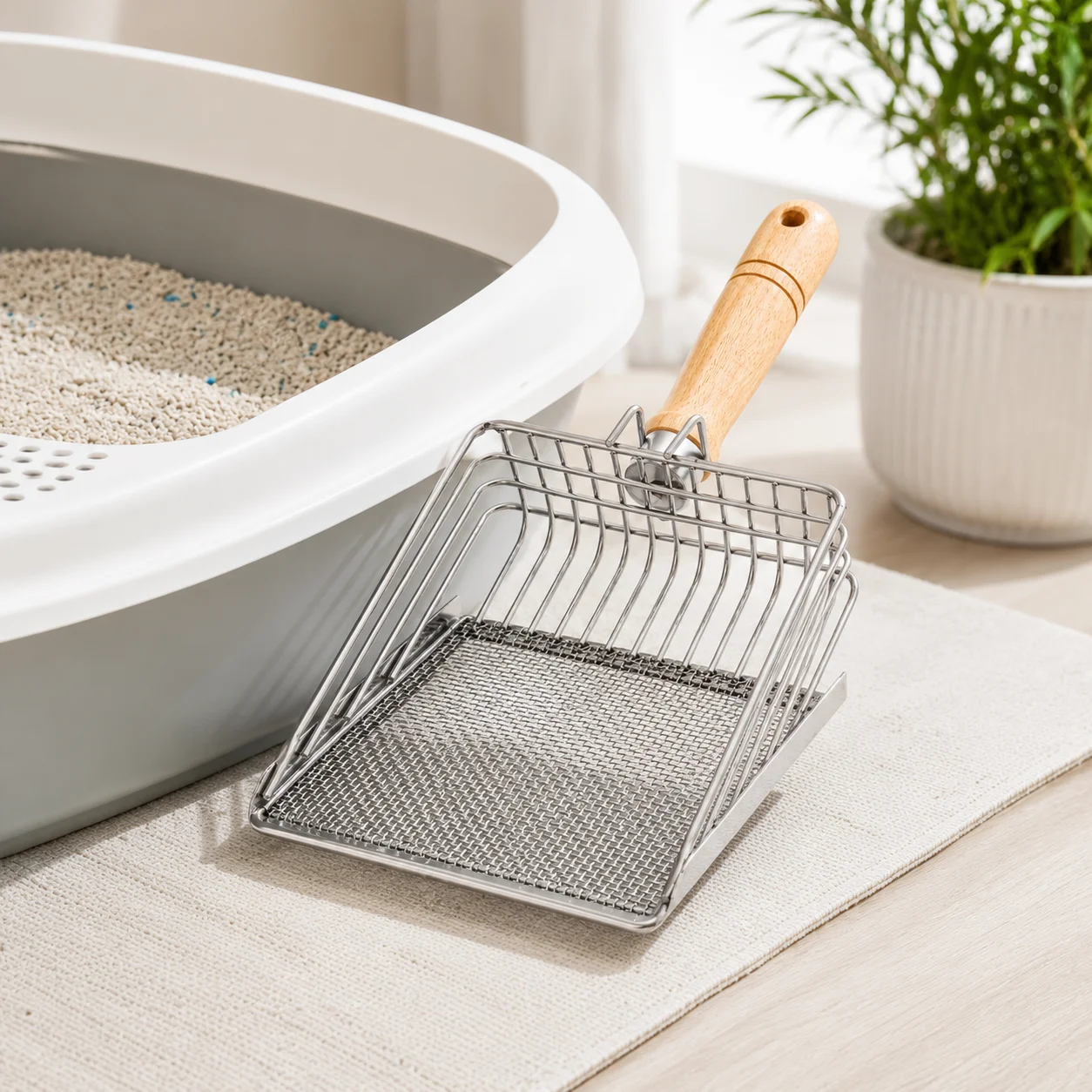 Pá para Areia de Gato em Aço Inoxidável com Peneira de Malha Fina - Image 6