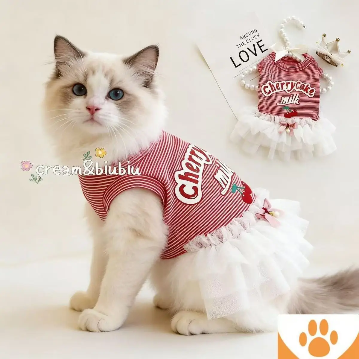 Roupa para Cães e Gatos Colete Fino Listras e Cerejas - Image 2