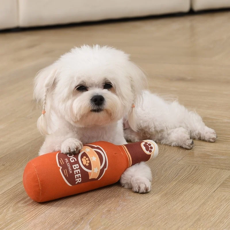 Brinquedo de Pelúcia para Cães em Forma de Garrafa de Cerveja com Som - Imagem 6