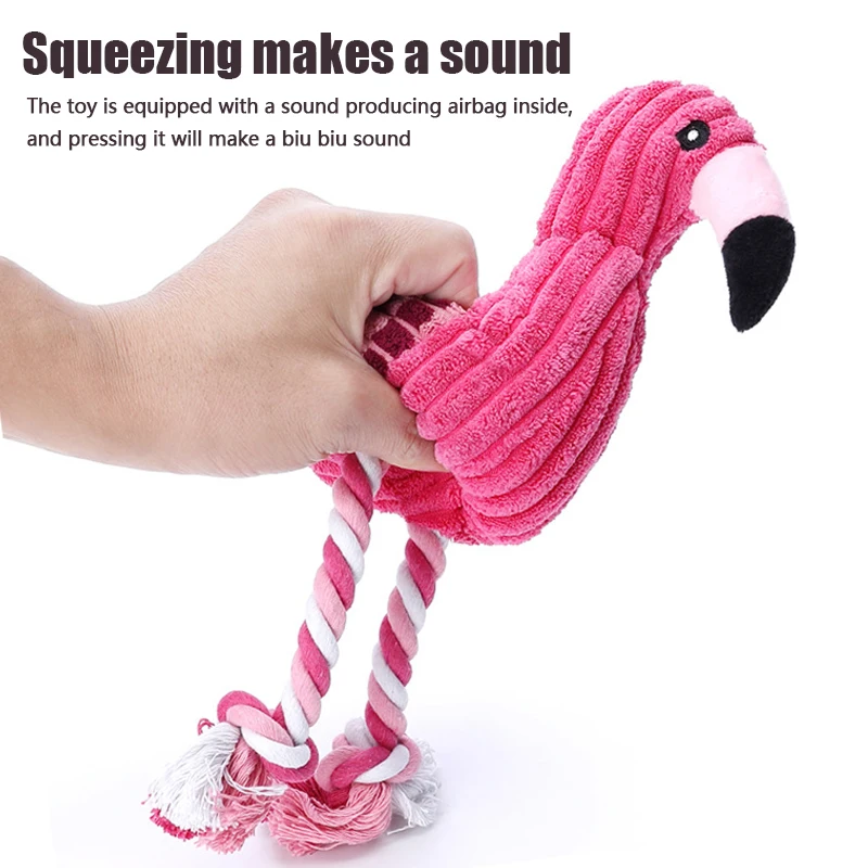 Brinquedo de Pelúcia Flamingo para Cães Pequenos com Corda para Mastigar - Imagem 3