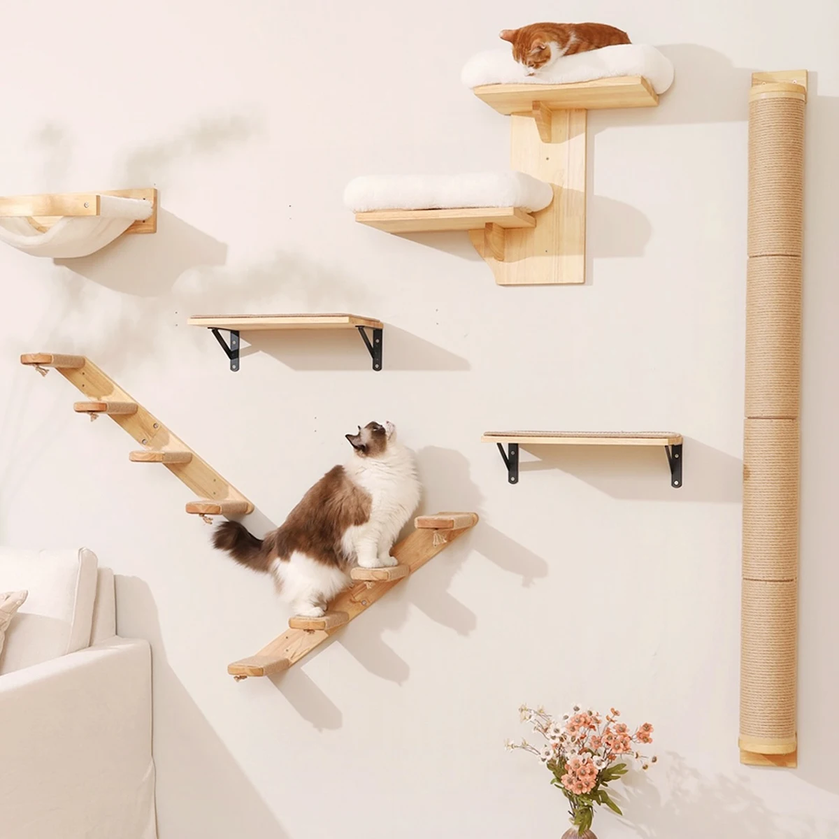 Rede de Escalada para Gatos de Madeira Maciça com Fixação na Parede - Imagem 3