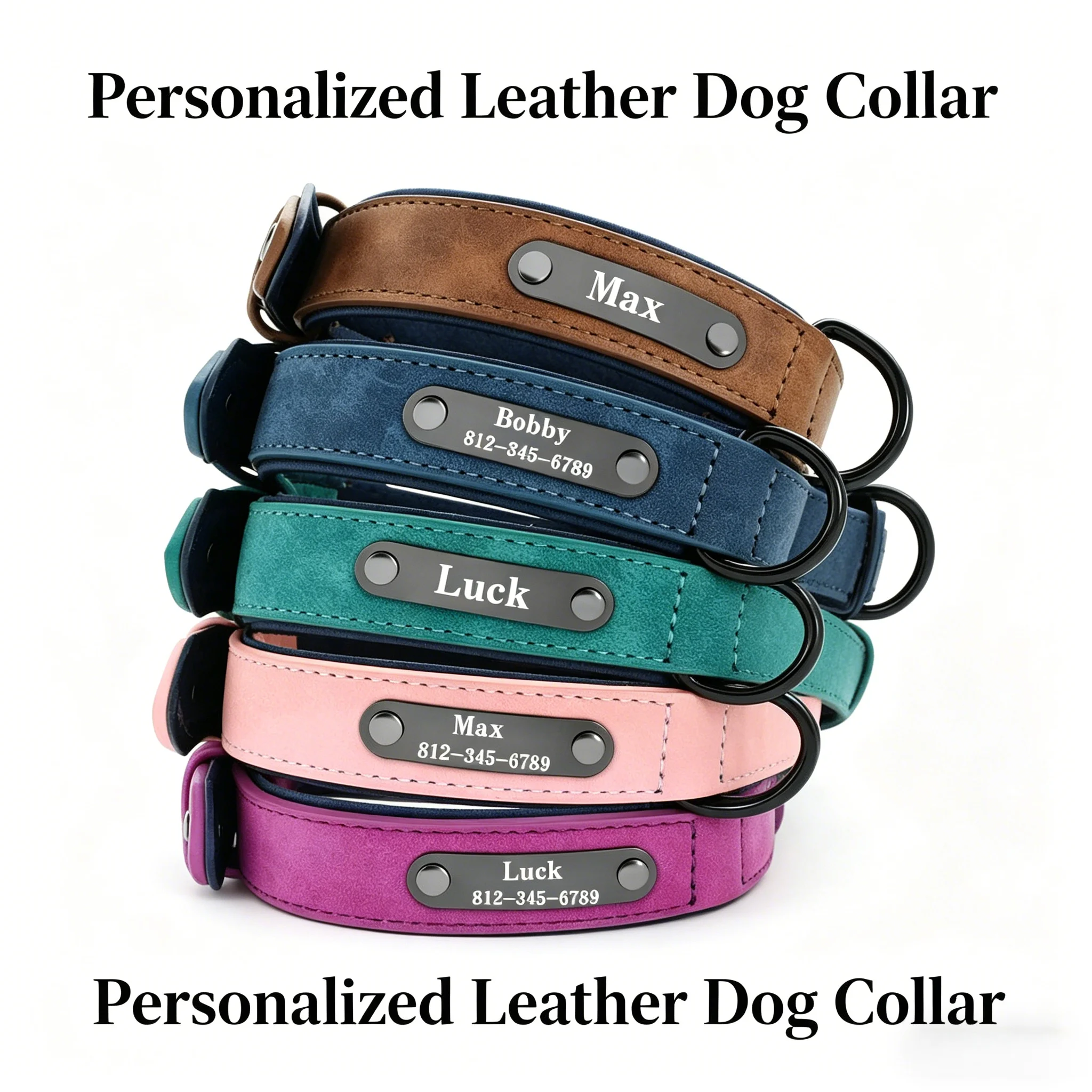 Coleira para Cães de Couro PU com Nome Personalizado - Image 2