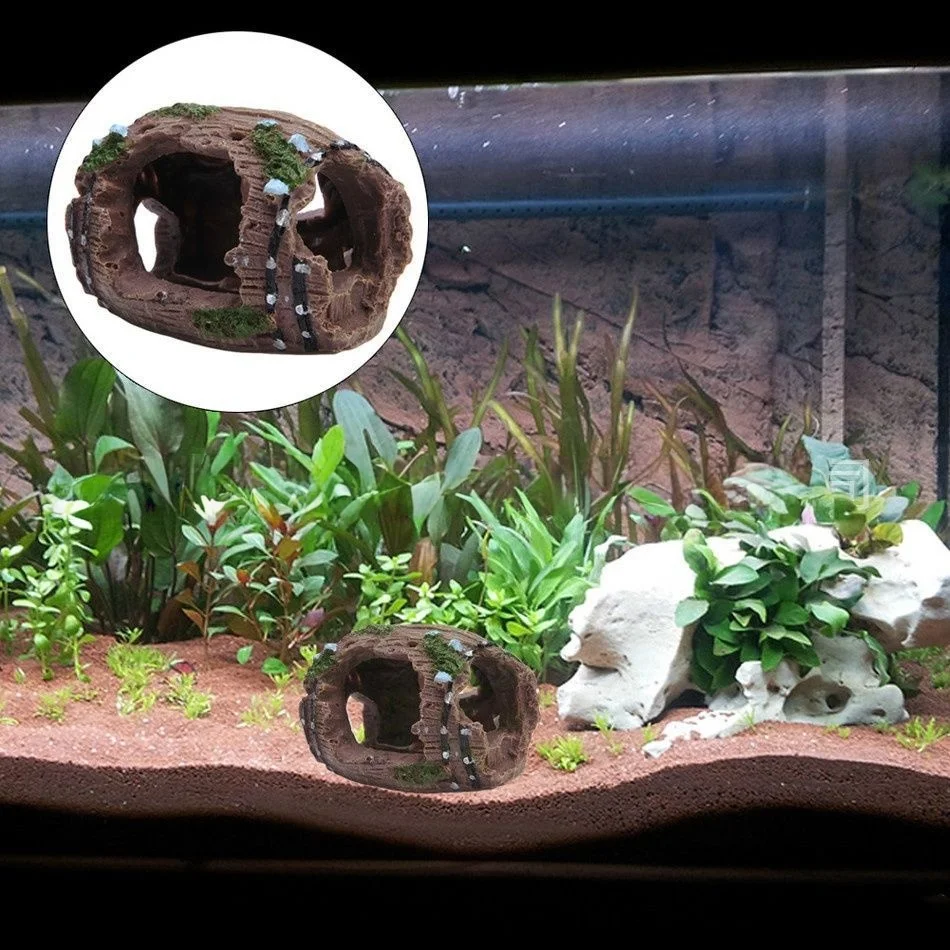 Ornamento de Aquário Barril Caverna de Resina Borgonha para Peixes - Imagem 6