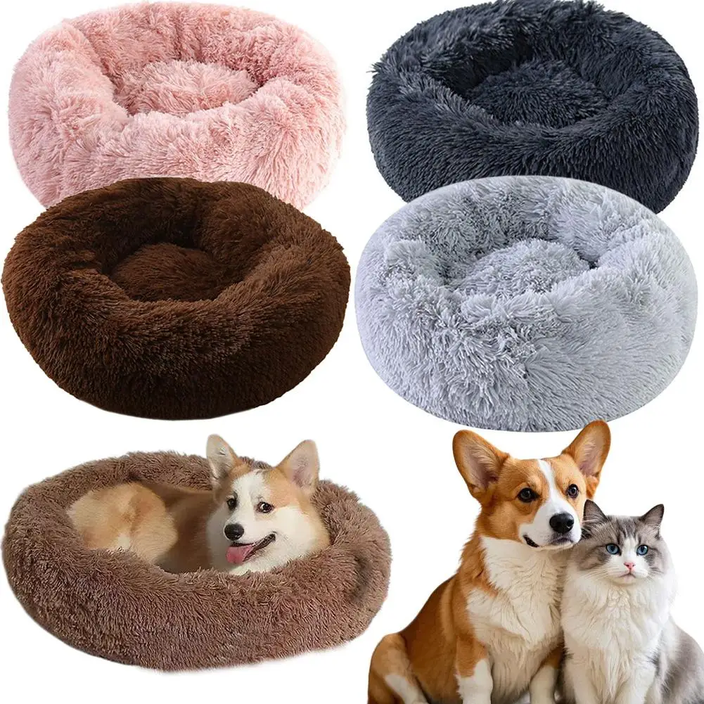 cama redonda de pelúcia lavável para cães e gatos