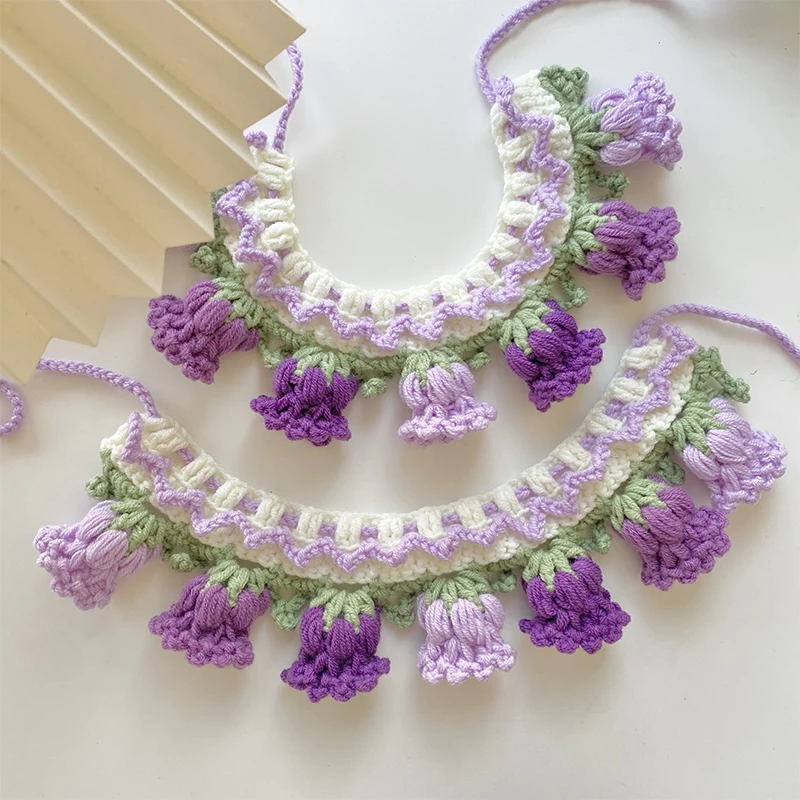 Coleira de Tricô para Gatos e Cães Pequenos com Flor e Sino - Image 2
