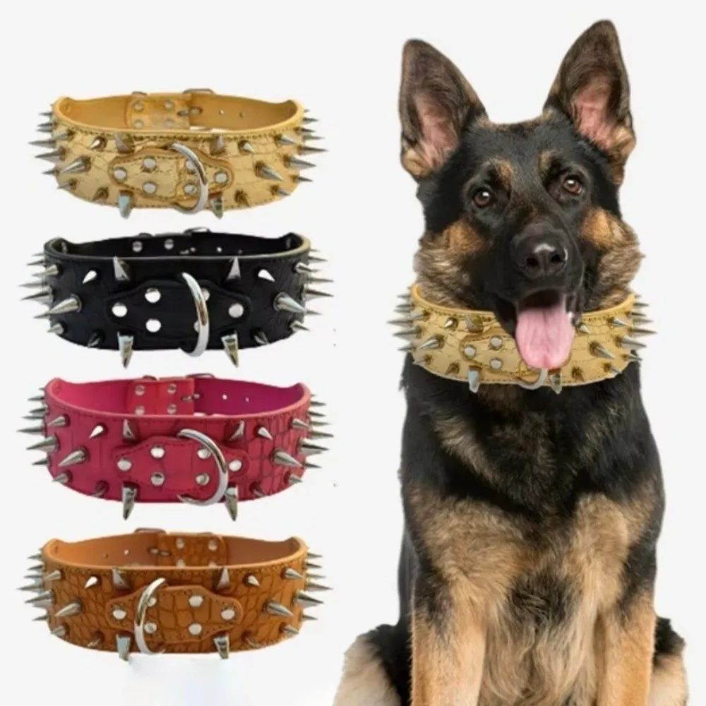 Coleira para Cães de Couro PU com Rebites Afiados para Passeio - Imagem 2