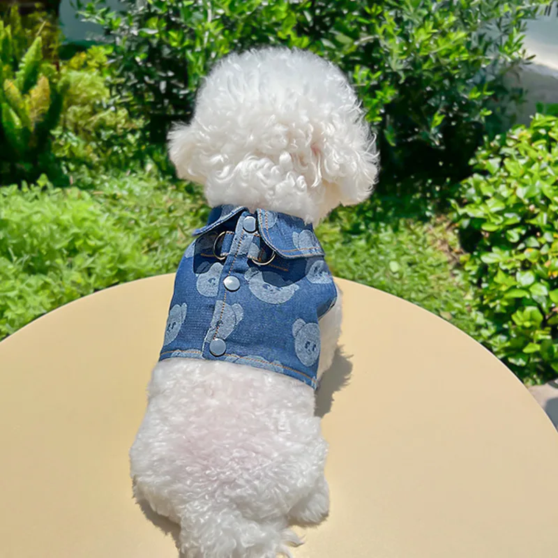 Coleira Peitoral Jeans para Cães e Gatos com Guia para Passeio - Imagem 3