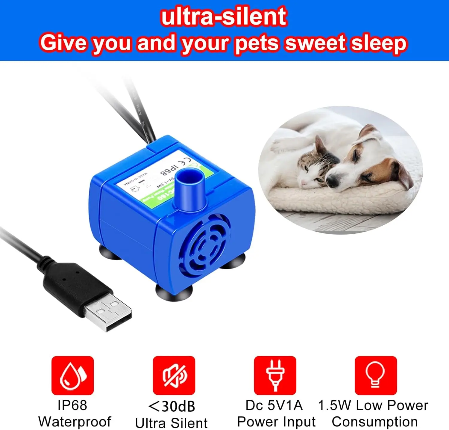 Bomba para Fonte de Água para Gatos 5V-1.5W com LED e Ventosas - Image 4