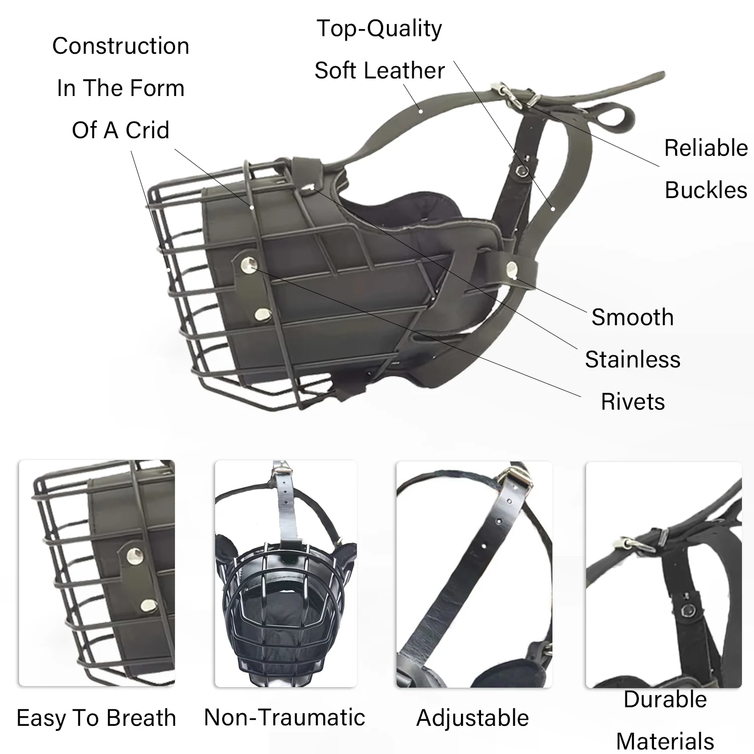 Focinheira Ajustável para Cães de Aço Inoxidável com Fivela - Image 4