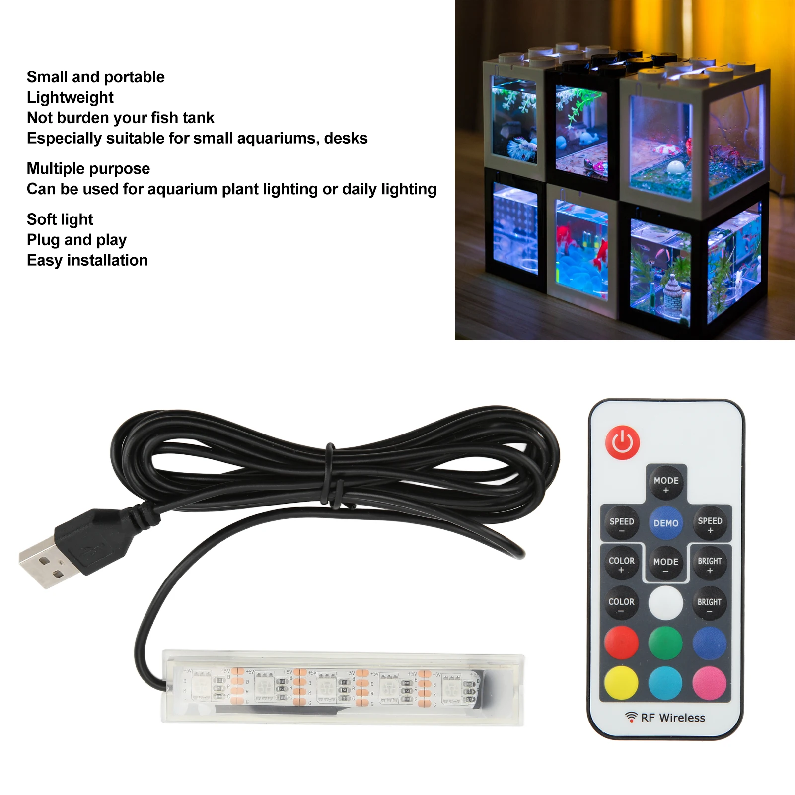 Lâmpada LED para Aquário USB com Controle Remoto Cores Ajustáveis - Imagem 4