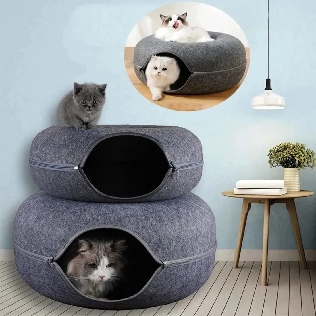 Túnel Ninho para Gatos de Feltro com Zíper Desmontável - Imagem 4