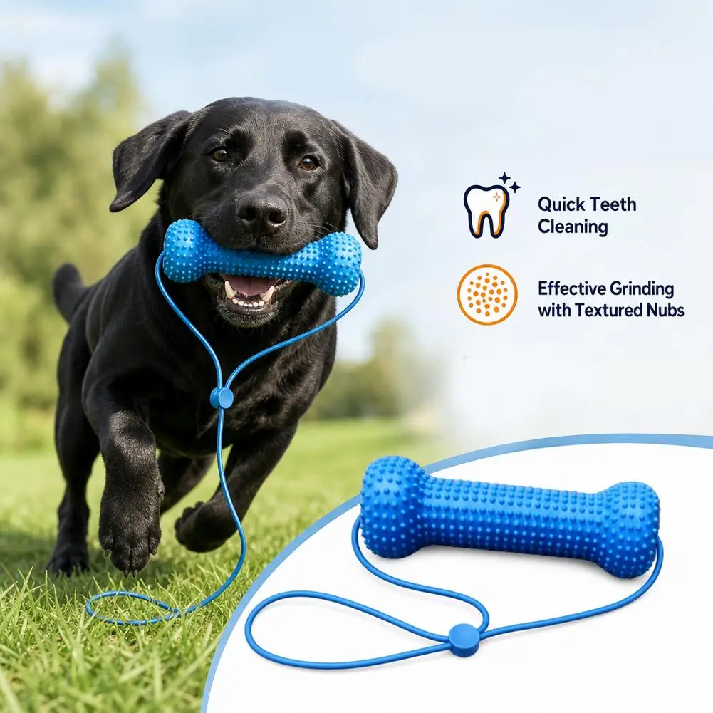 Brinquedo Dental para Cães de Plástico Azul com Corda de Puxar - Imagem 4