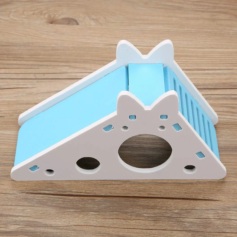 Casinha de Hamster de Madeira com Escada e Escorregador Azul - Imagem 2