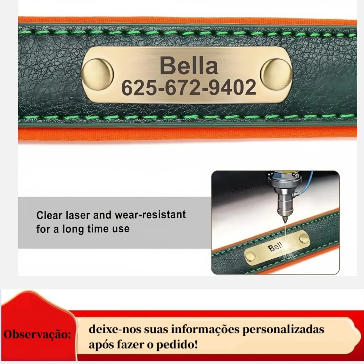 Coleira em Couro para Cães com Placa de Identificação Gravada - Imagem 6