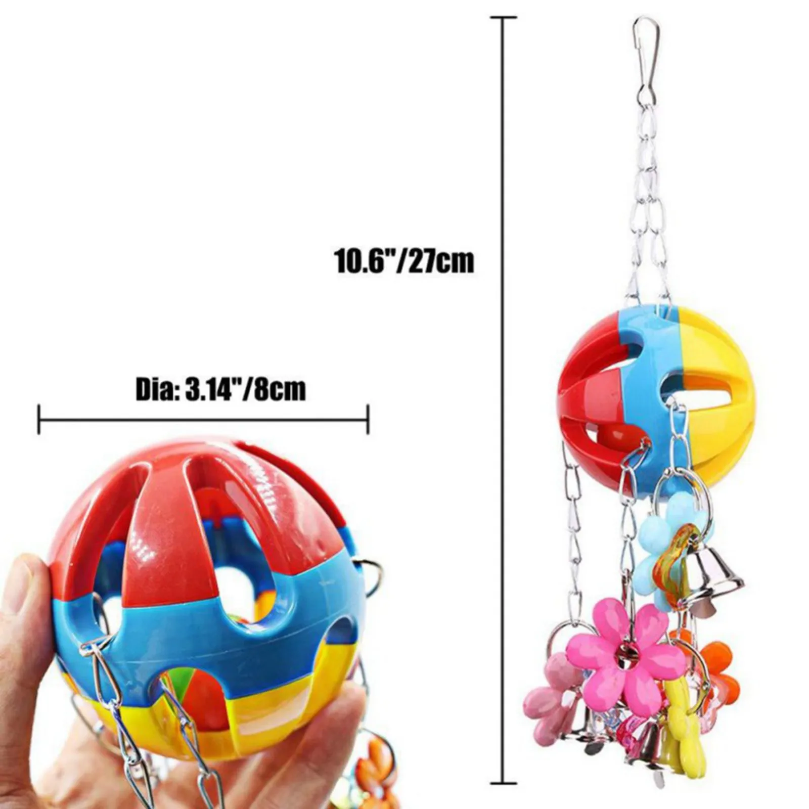 Brinquedo de Bola Colorida para Pássaros com Sino e Clipe - Imagem 3
