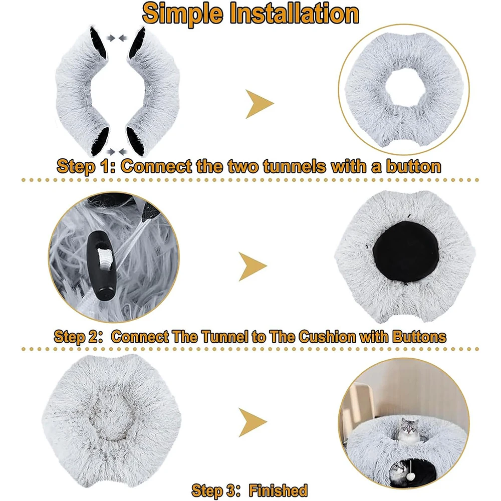 Cama Túnel para Gatos de Pelúcia Dobrável Dois em Um - Image 3
