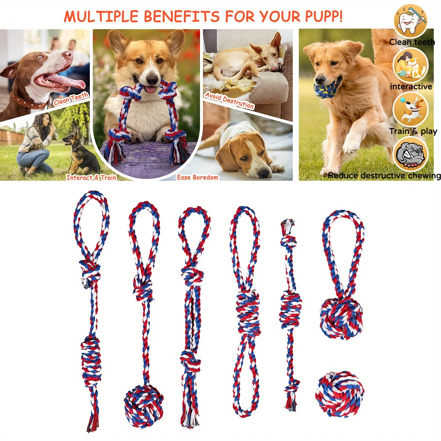Brinquedo Nó para Cães Kit 7 Peças Cores Sortidas para Mastigar - Imagem 6