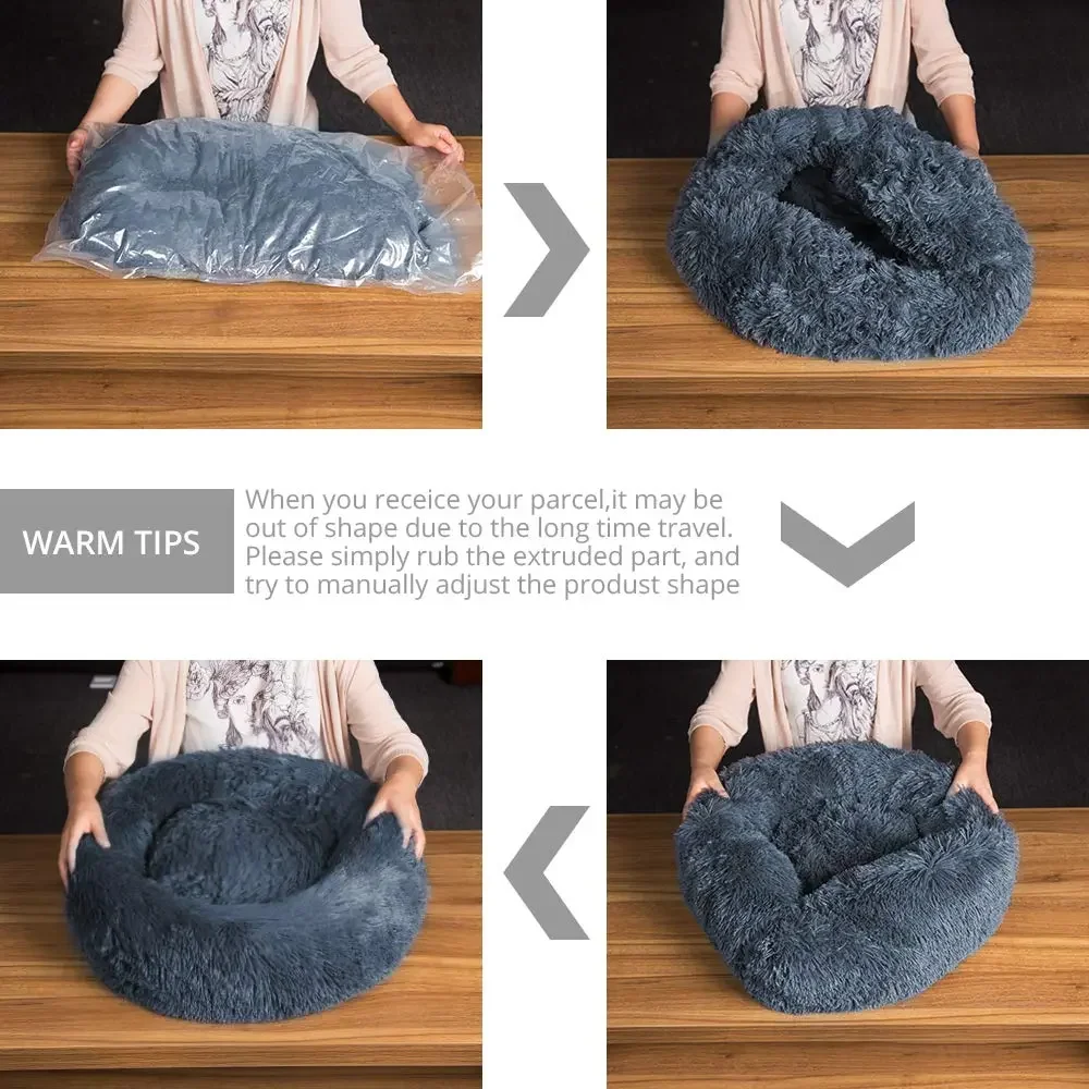 Cama Donut para Cães e Gatos de Pelúcia Lavável à Máquina - Imagem 6